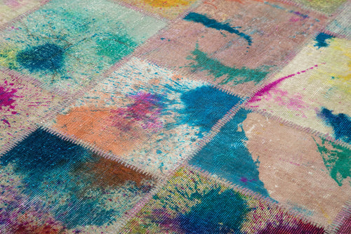 Handmade Area Rug - Grey Patchwork Cotton Wool Rug 6'7''x9'9'' Artisan Crafted