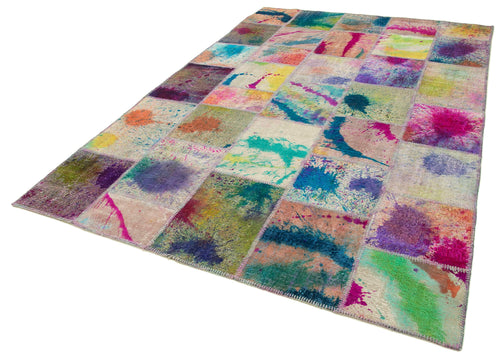 Kirk Yama Grey Patchwork Cotton Wool Handmade Area Rug 6'6'' x 9'11''