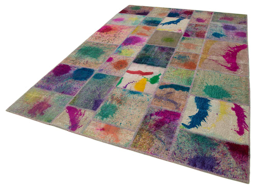 Kirk Yama Grey Patchwork Cotton Wool Handmade Area Rug 6'8'' x 9'11''