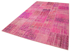Kirk Yama Pink Patchwork Cotton Wool Handmade Area Rug 6'8'' x 9'11''