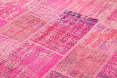Kirk Yama Pink Patchwork Cotton Wool Handmade Area Rug 6'8'' x 9'11''
