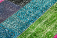 Handmade Area Rug - Grey Patchwork Cotton Wool 6'7''x9'10'' Vintage Turkish Carpet