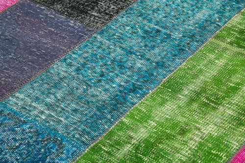 Handmade Area Rug - Grey Patchwork Cotton Wool 6'7''x9'10'' Vintage Turkish Carpet