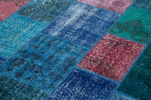 Kirk Yama Blue Patchwork Cotton Wool Handmade Area Rug 6'8'' x 9'10''