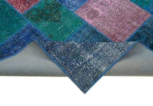 Kirk Yama Blue Patchwork Cotton Wool Handmade Area Rug 6'8'' x 9'10''