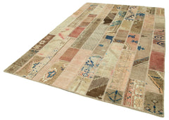 Kirk Yama Beige Patchwork Cotton Wool Handmade Area Rug 6'7'' x 9'10''