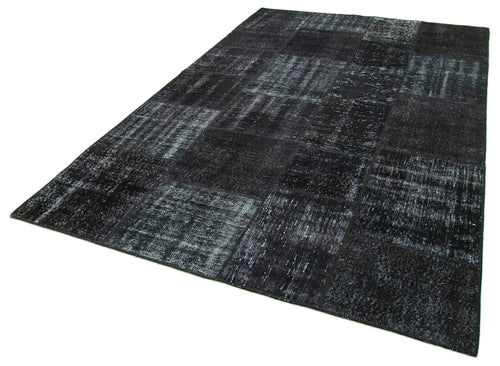 Handmade Area Rug - Black Patchwork Cotton Wool Vintage Turkish Carpet 6'4"x9'10"