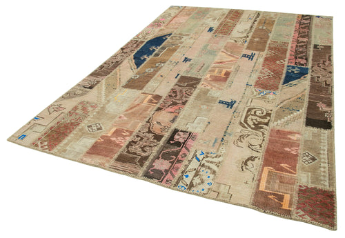 Handmade Area Rug - Kirk Yama Beige Patchwork Cotton Wool 6'8''x9'9'' Durable Blend