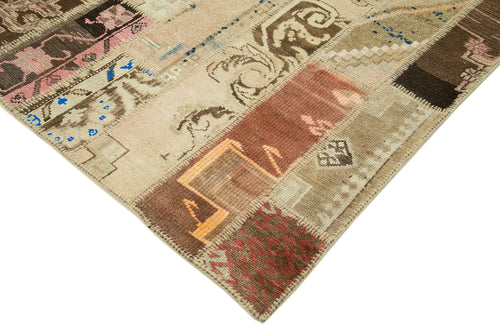 Handmade Area Rug - Kirk Yama Beige Patchwork Cotton Wool 6'8''x9'9'' Durable Blend