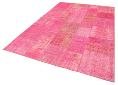 Handmade Area Rug - Pink Patchwork Cotton Wool Vintage Turkish Carpet 6'7''x9'10''