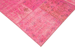 Handmade Area Rug - Pink Patchwork Cotton Wool Vintage Turkish Carpet 6'7''x9'10''