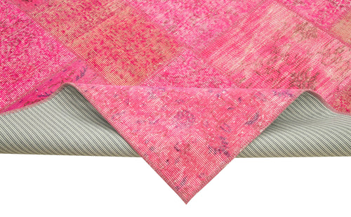 Handmade Area Rug - Pink Patchwork Cotton Wool Vintage Turkish Carpet 6'7''x9'10''