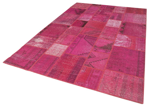Kirk Yama Pink Patchwork Cotton Wool Handmade Area Rug 6'8'' x 9'11''