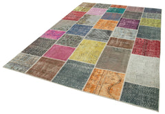 Kirk Yama Grey Patchwork Cotton Wool Handmade Area Rug 6'9'' x 9'9''