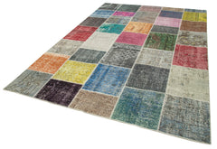 Kirk Yama Grey Patchwork Cotton Wool Handmade Area Rug 6'9'' x 9'11''