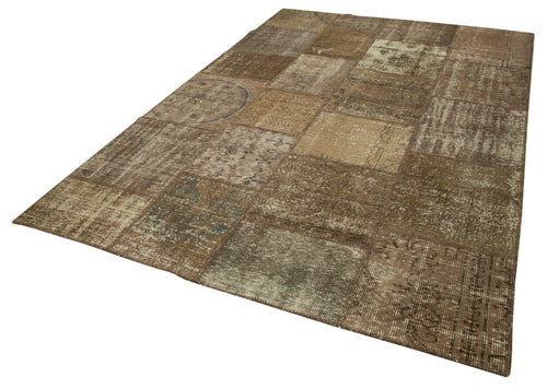 Handmade Area Rug - Kirk Yama Brown Patchwork Cotton Wool Rug 6'5''x10'0''