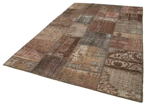 Kirk Yama Brown Patchwork Cotton Wool Handmade Area Rug 6'6'' x 9'11''