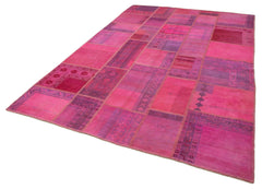 Kirk Yama Pink Patchwork Cotton Wool Handmade Area Rug 6'9'' x 10'0''