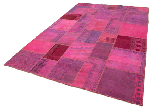 Handmade Area Rug – Pink Patchwork Cotton Wool Vintage Turkish Carpet 6'10" x 10'0"