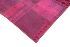Handmade Area Rug – Pink Patchwork Cotton Wool Vintage Turkish Carpet 6'10" x 10'0"