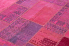 Handmade Area Rug – Pink Patchwork Cotton Wool Vintage Turkish Carpet 6'10" x 10'0"