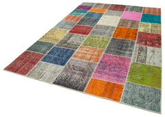 Kirk Yama Grey Patchwork Cotton Wool Handmade Area Rug 6'9'' x 9'10''