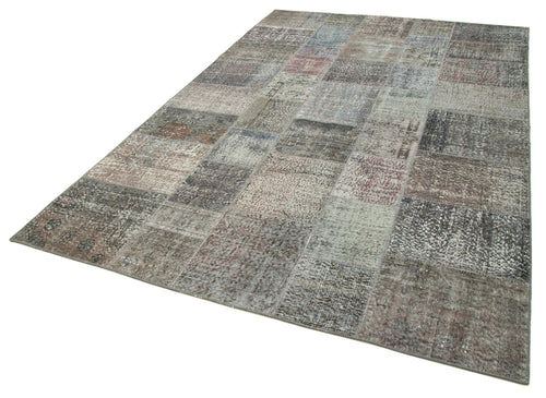 Kirk Yama Grey Patchwork Cotton Wool Handmade Area Rug 6'6'' x 9'11''