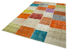 Kirk Yama Grey Patchwork Cotton Wool Handmade Area Rug 6'4'' x 9'10''