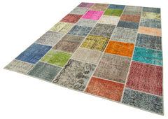 Kirk Yama Grey Patchwork Cotton Wool Handmade Area Rug 6'9'' x 9'10''