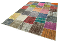 Handmade Area Rug - Kirk Yama Grey Patchwork Cotton Wool Carpet 6'9''x9'9''