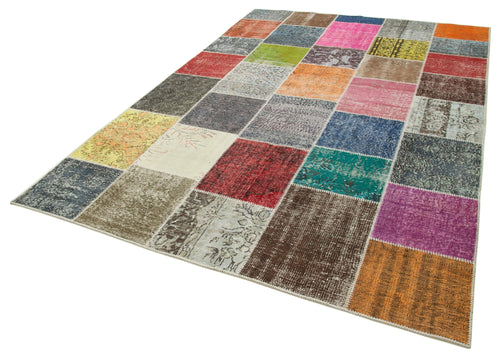 Handmade Area Rug - Kirk Yama Grey Patchwork Cotton Wool Carpet 6'9''x9'9''