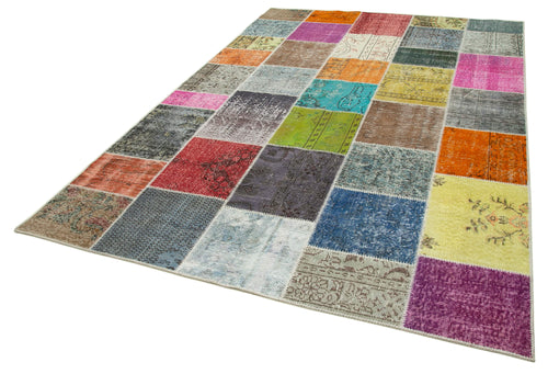 Handmade Area Rug - Kirk Yama Grey Patchwork Cotton Wool Carpet 6'9''x9'9''