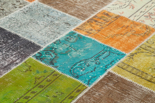 Handmade Area Rug - Kirk Yama Grey Patchwork Cotton Wool Carpet 6'9''x9'9''