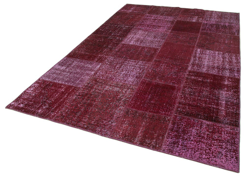 Handmade Area Rug - Red Patchwork Carpet | Cotton Wool Vintage Hand Woven Rug 6'6"x9'10"