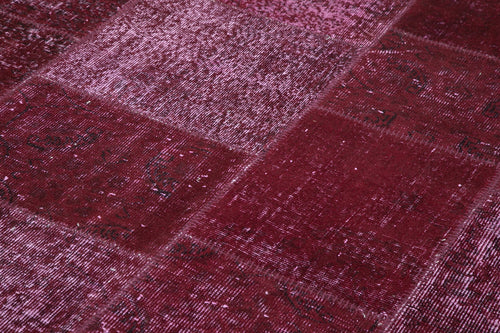 Handmade Area Rug - Red Patchwork Carpet | Cotton Wool Vintage Hand Woven Rug 6'6"x9'10"