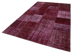 Handmade Area Rug – Kirk Yama Red Patchwork Cotton Wool Vintage Carpet 6'4''x9'10''