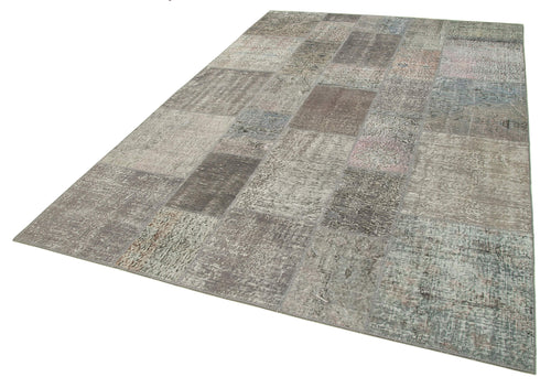 Handmade Area Rug - Kirk Yama Grey Patchwork Cotton Wool Carpet 6'7'' x 9'9''
