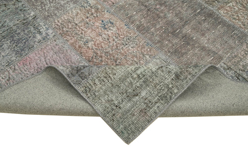 Handmade Area Rug - Kirk Yama Grey Patchwork Cotton Wool Carpet 6'7'' x 9'9''