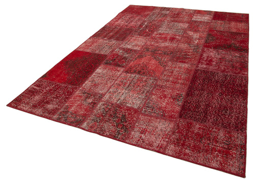 Handmade Area Rug - Kirk Yama Red Patchwork Cotton Wool Carpet 6'7''x9'10''