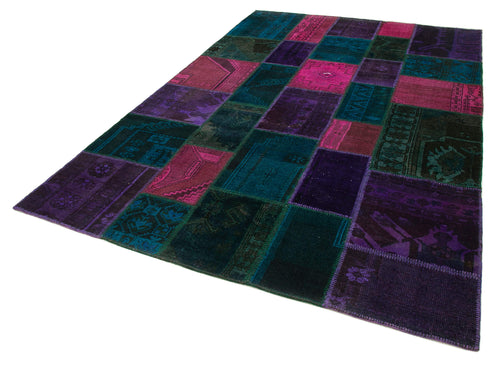 Handmade Area Rug - Kirk Yama Grey Patchwork Cotton Wool Carpet 6'8''x10'2''