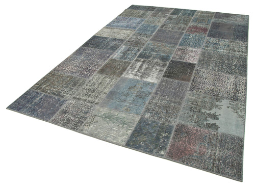 Kirk Yama Grey Patchwork Cotton Wool Handmade Area Rug 6'6'' x 9'10''