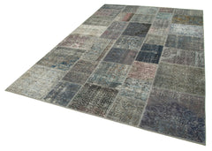 Kirk Yama Grey Patchwork Cotton Wool Handmade Area Rug 6'7'' x 9'10''