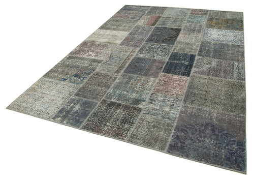 Kirk Yama Grey Patchwork Cotton Wool Handmade Area Rug 6'7'' x 9'10''