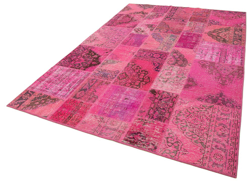 Kirk Yama Pink Patchwork Cotton Wool Handmade Area Rug 6'7'' x 9'10''