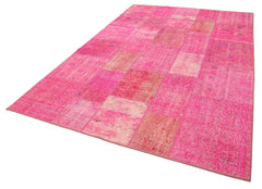 Kirk Yama Pink Patchwork Cotton Wool Handmade Area Rug 6'8'' x 9'10''