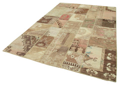 Handmade Area Rug - Beige Patchwork Cotton Wool Vintage Carpet 6'8'' x 9'11''