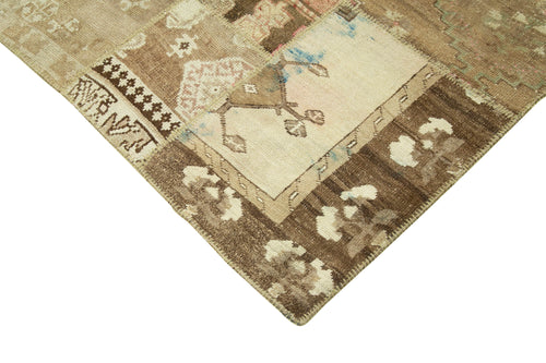 Handmade Area Rug - Beige Patchwork Cotton Wool Vintage Carpet 6'8'' x 9'11''
