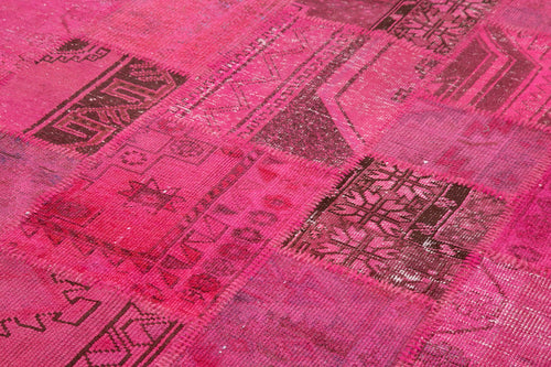 Kirk Yama Pink Patchwork Cotton Wool Handmade Area Rug 6'9'' x 9'10''
