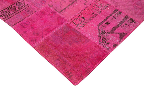Handmade Area Rug - Pink Patchwork Cotton Wool Vintage Turkish Carpet 6'8''x9'11''