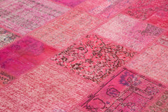 Handmade Area Rug - Pink Patchwork Cotton Wool Vintage Handwoven Carpet 6'9''x9'10''
